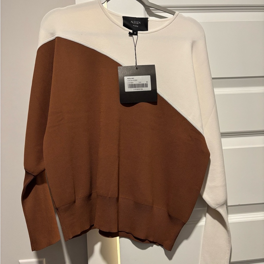 Aleeza Paris Women's Color Block Sweater - Brown and Cream